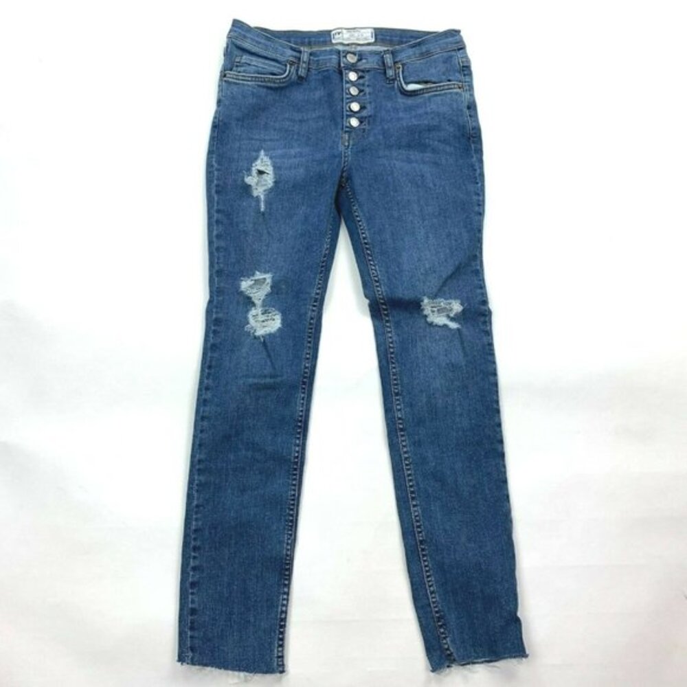 Free People‎ Distressed Denim Jeans Button Fly